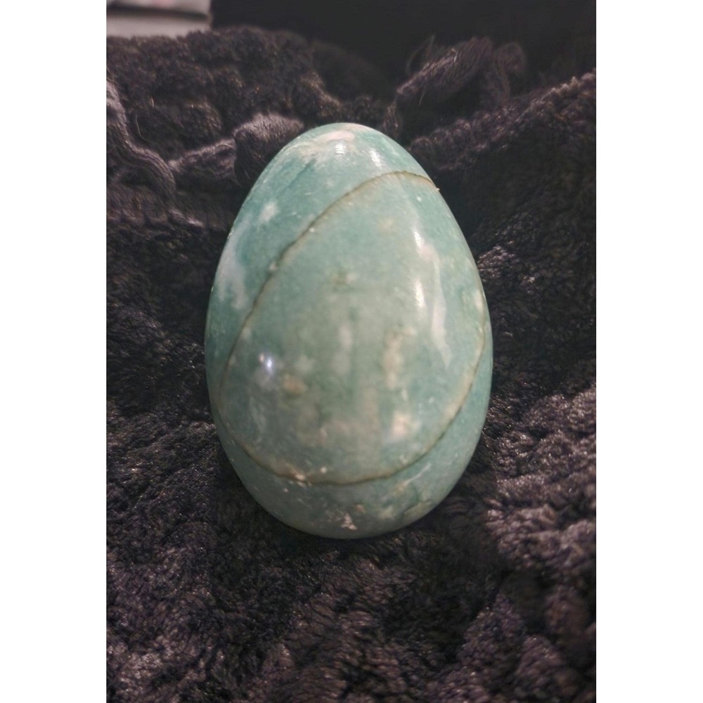 Green Serpentine Stone Egg Polished Marble Jade Crystal Decor Vintage Gemstone